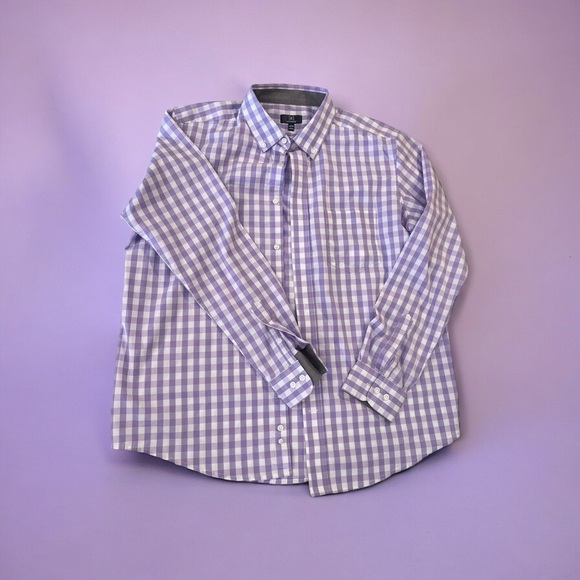 Men’s George Button Down Long Sleeved Shirt. L. Violet and white gingham - Picture 9 of 13